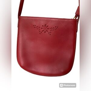 Vintage Red/Oxblood Etienne Aigner Leather Shoulder Bag Cutout Floral